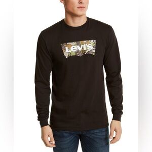 Levi's Men's Long-Sleeve Camo Logo T-Shirt Black Size L